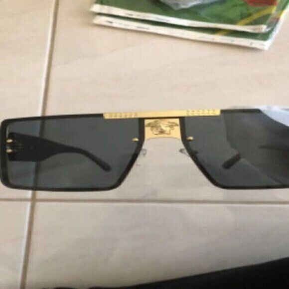 Black Sports Sunglasses Rivet Metal Frame Large Square Gold Frame main image 6